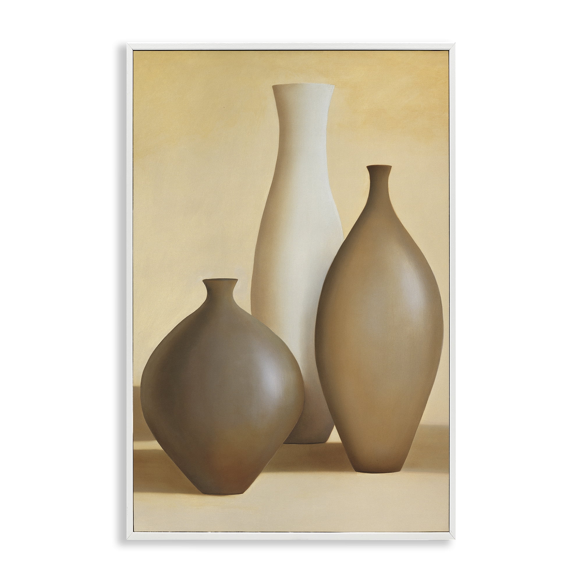 Stupell Industries Natural Pottery Bottles Furniture Painting White Framed Art Print Wall Art, 12 x 18