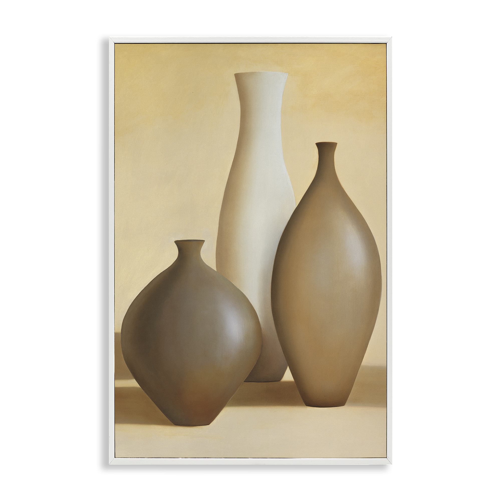 Stupell Industries Natural Pottery Bottles Furniture Painting White Framed Art Print Wall Art, 20 x 30