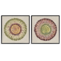 Stupell Industries Natural Radial Aura Sunburst Abstract Painting Black Framed Art Print Wall Art, 12 x 12, Set of 2