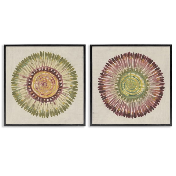 Stupell Industries Natural Radial Aura Sunburst Abstract Painting Black Framed Art Print Wall Art, 12 x 12, Set of 2