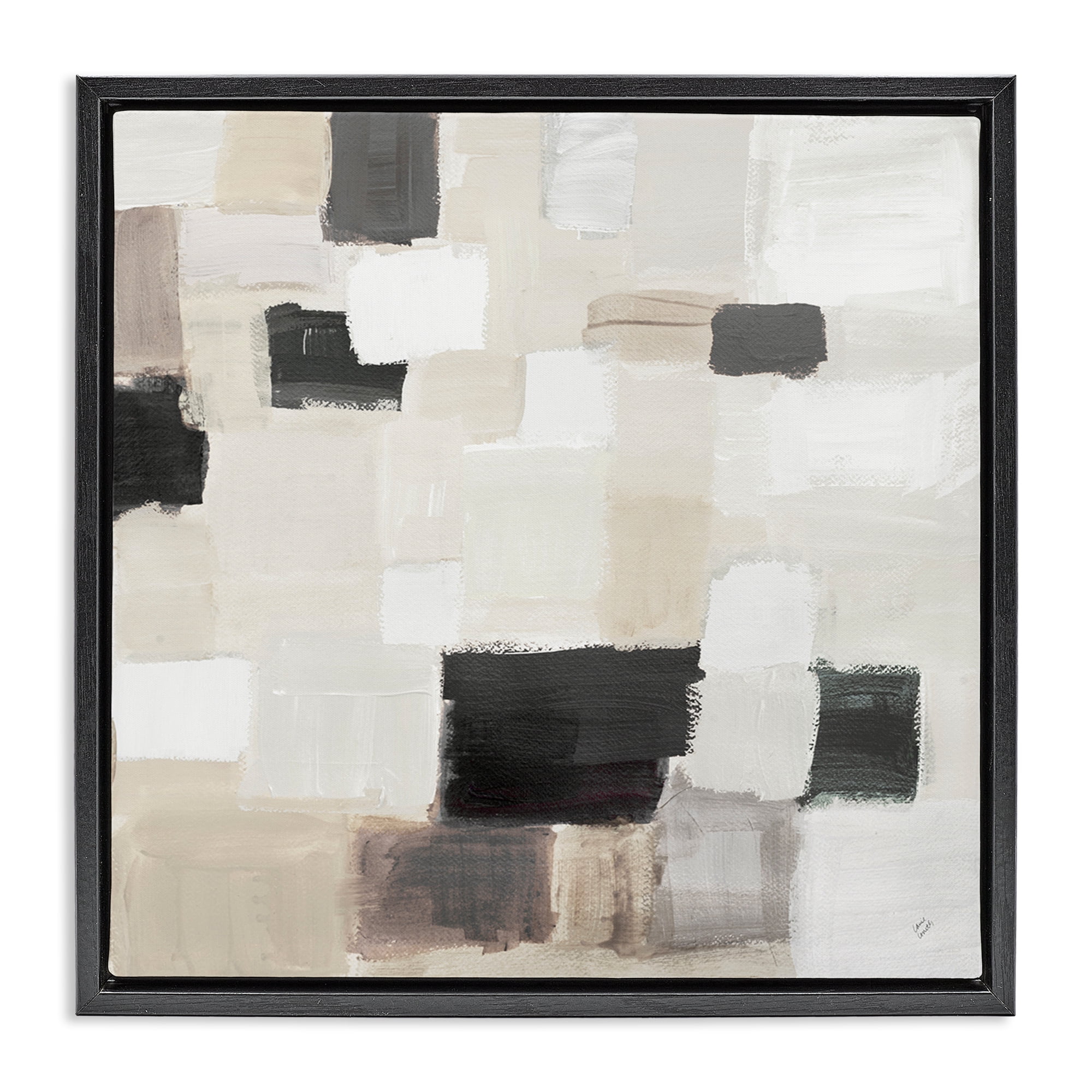 Stupell Industries Natural Square Patchwork Abstract Painting Black Floater Framed Canvas Art Print Wall Art, 18 x 18