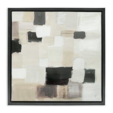 Stupell Industries Natural Square Patchwork Abstract Painting Black Floater Framed Canvas Art Print Wall Art, 18 x 18