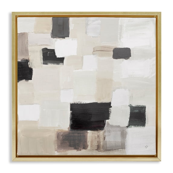 Stupell Industries Contemporary Natural Square Patchwork Gold Floating Frame Canvas Art, 18 x 18, by Lanie Loreth