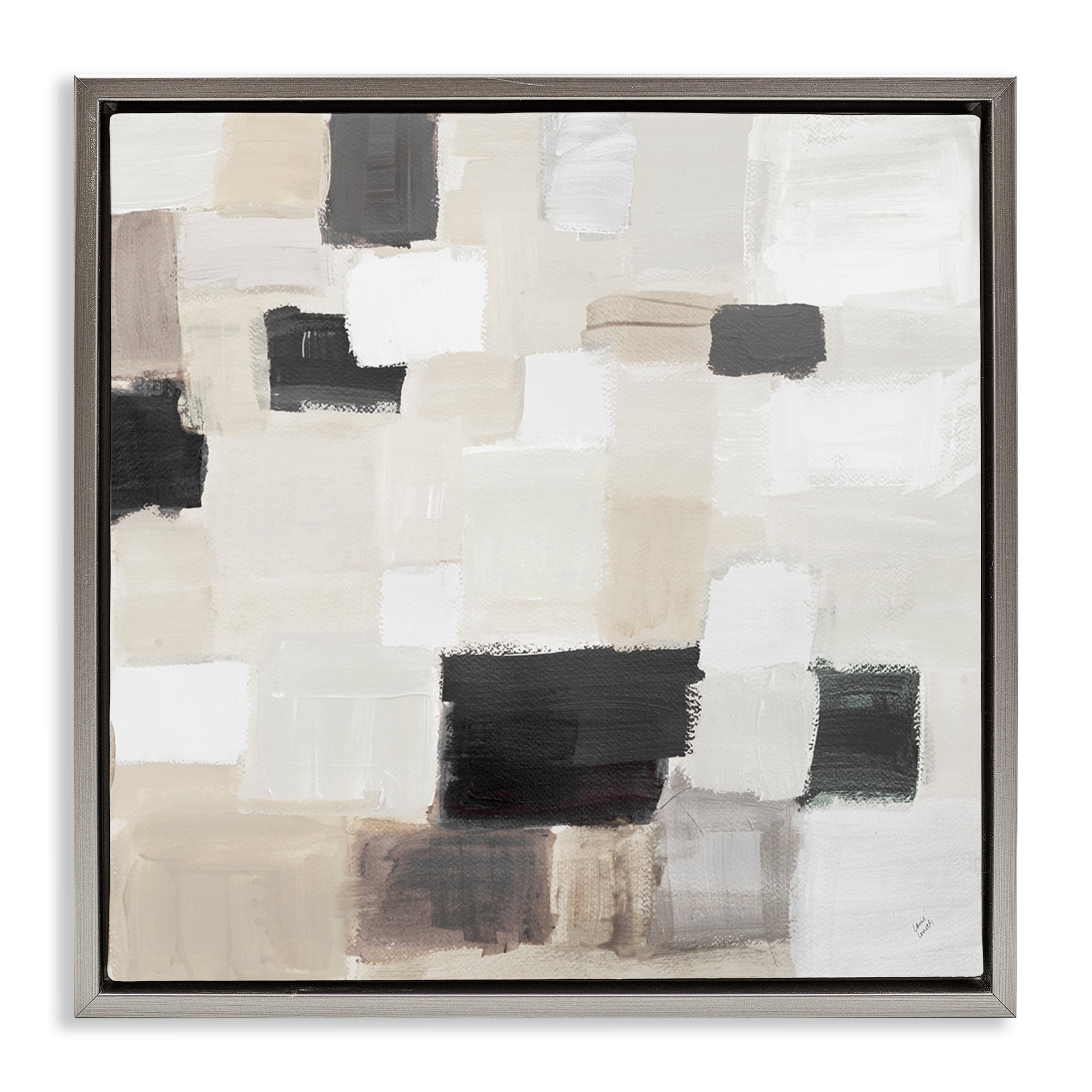 Stupell Industries Natural Square Patchwork Abstract Painting Gray Floater Framed Canvas Art Print Wall Art, 18 x 18