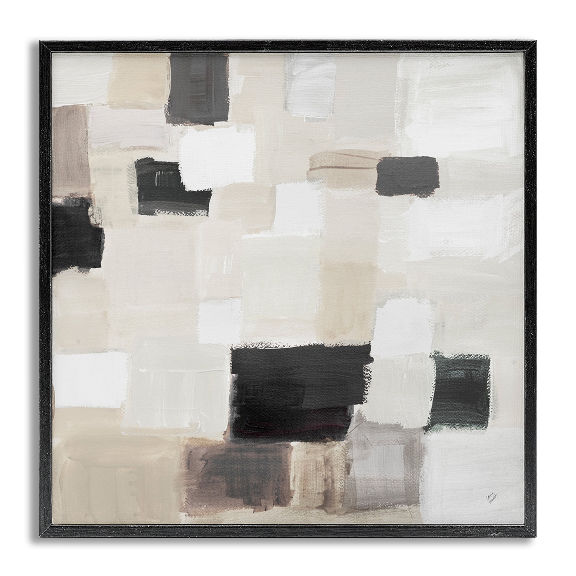 Stupell Industries Natural Square Patchwork Abstract Painting Gray Framed Art Print Wall Art, 24 x 24