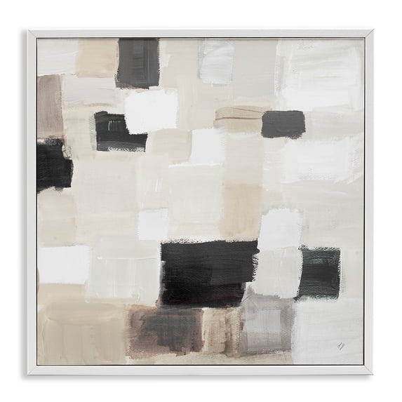 Stupell Industries Natural Square Patchwork Abstract Painting White Framed Art Print Wall Art, 12 x 12