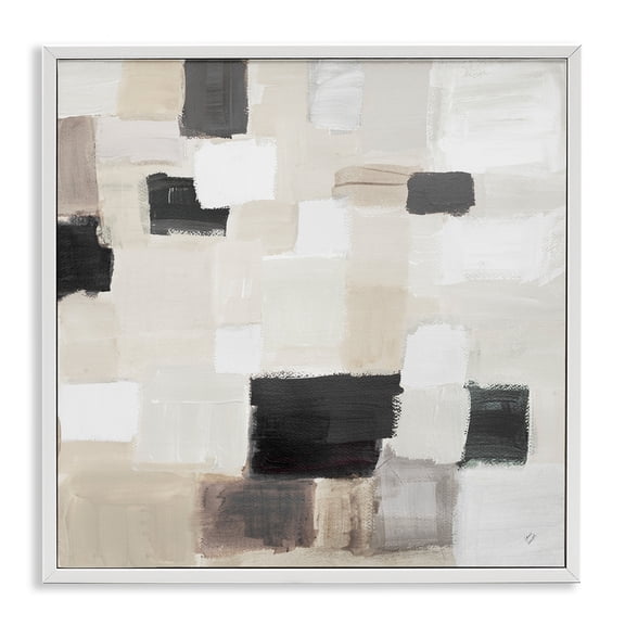 Stupell Industries Natural Square Patchwork Abstract Painting White Framed Art Print Wall Art, 24 x 24