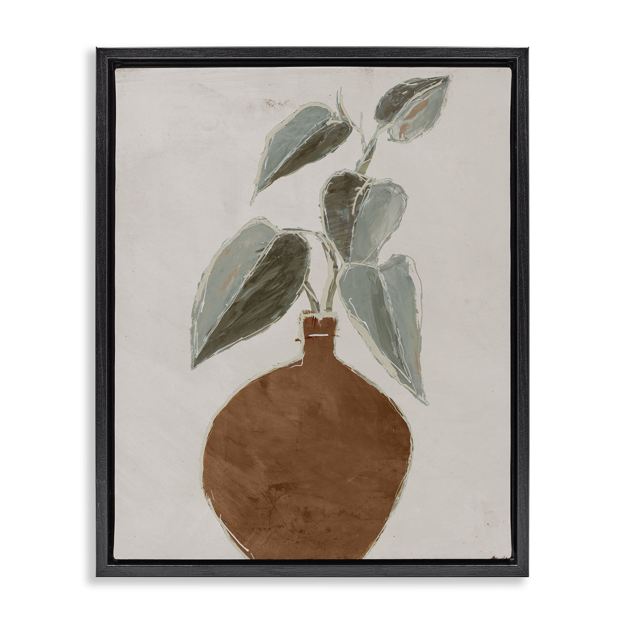 Stupell Industries Natural Tan Greenery Plants & Flowers Painting Black Floater Framed Canvas Art Print Wall Art, 17 x 21