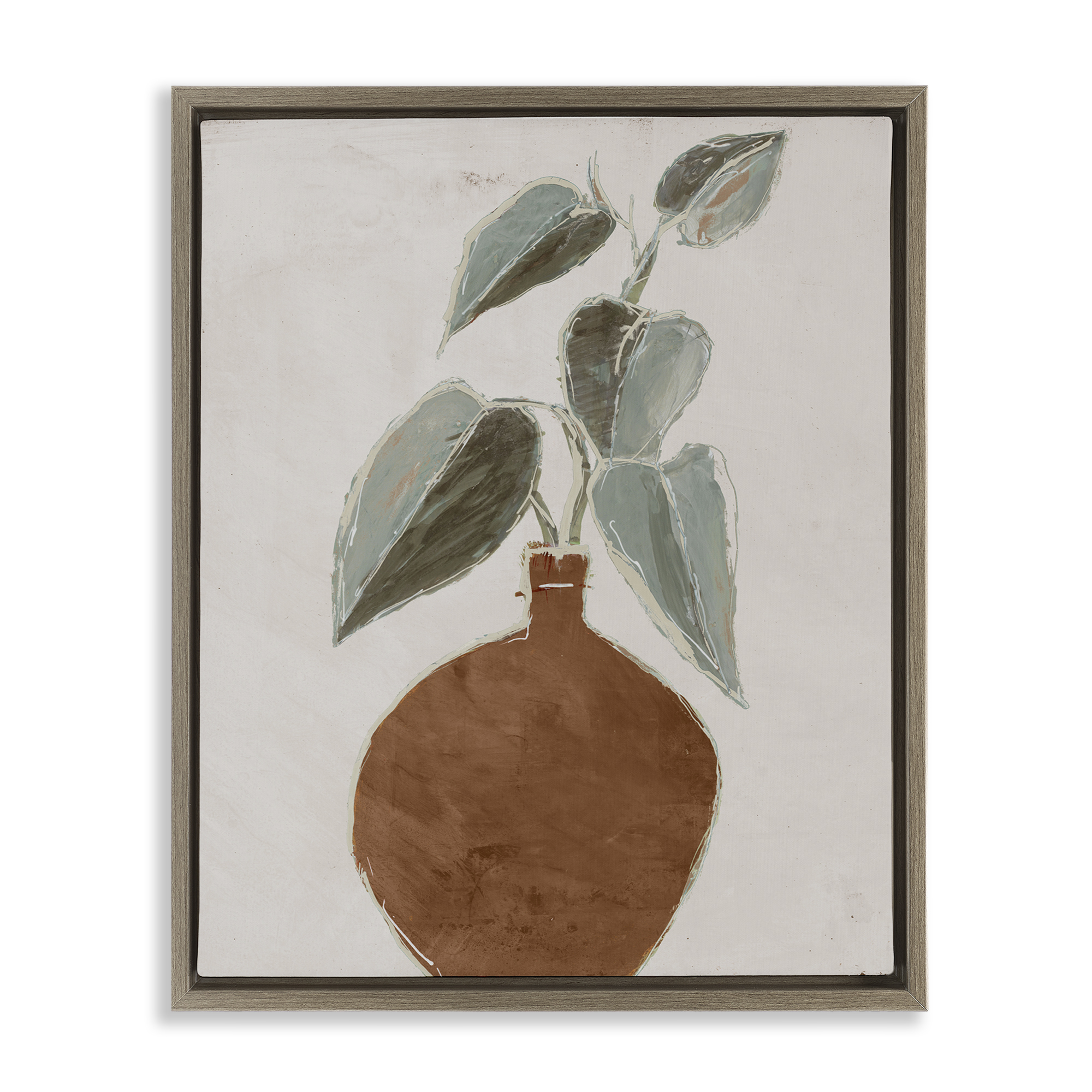Stupell Industries Natural Tan Greenery Plants & Flowers Painting Brown Floater Framed Canvas Art Print Wall Art, 17 x 21