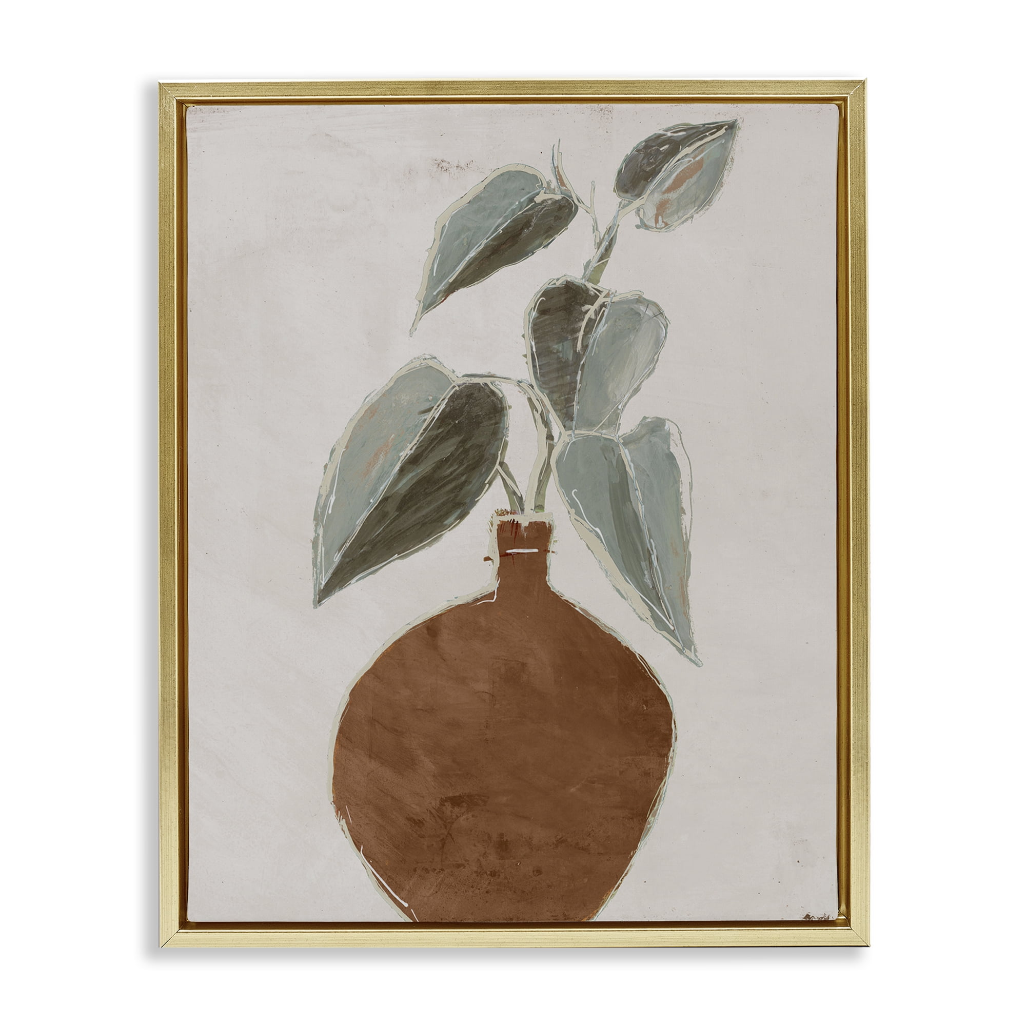 Stupell Industries Natural Tan Greenery Plants & Flowers Painting Gold Floater Framed Canvas Art Print Wall Art, 25 x 31