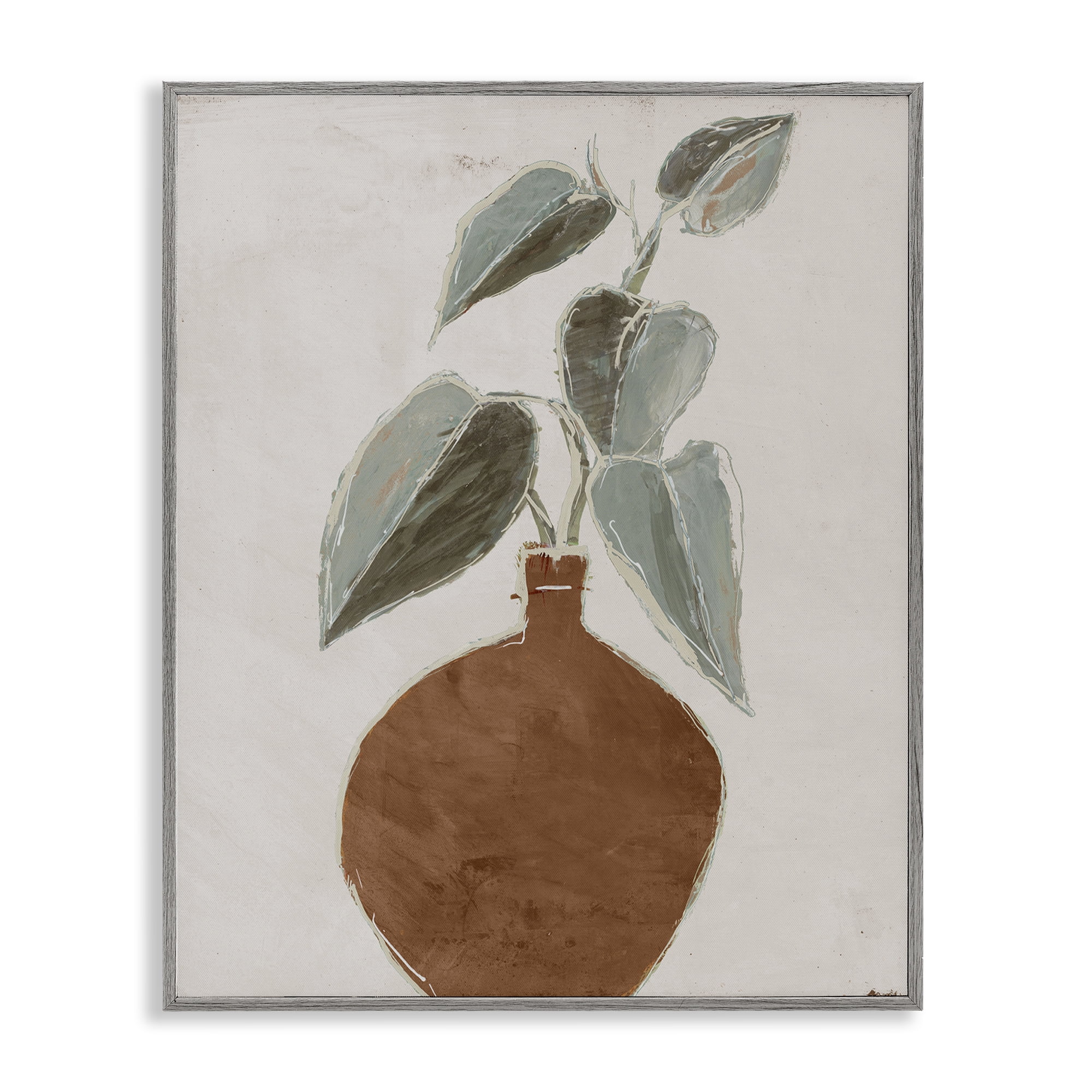 Stupell Industries Natural Tan Greenery Plants & Flowers Painting Gray Framed Art Print Wall Art, 16 x 20