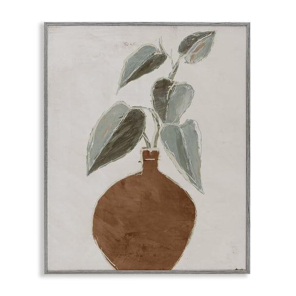 Stupell Industries Natural Tan Greenery Plants & Flowers Painting Gray Framed Art Print Wall Art, 24 x 30