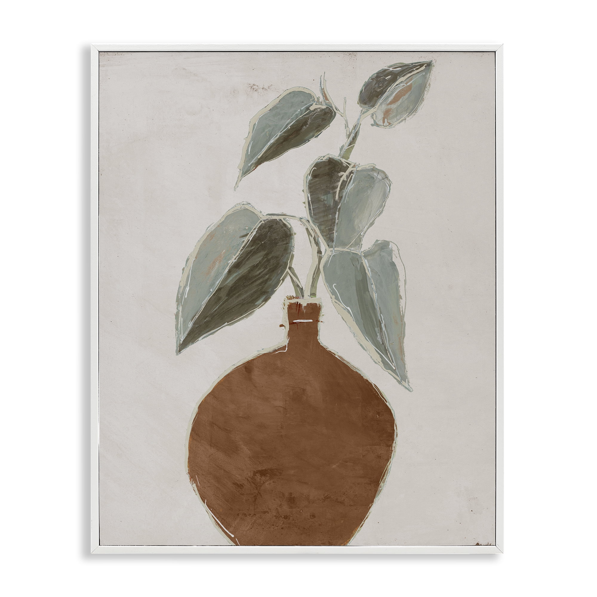 Stupell Industries Natural Tan Greenery Plants & Flowers Painting White Framed Art Print Wall Art, 11 x 14