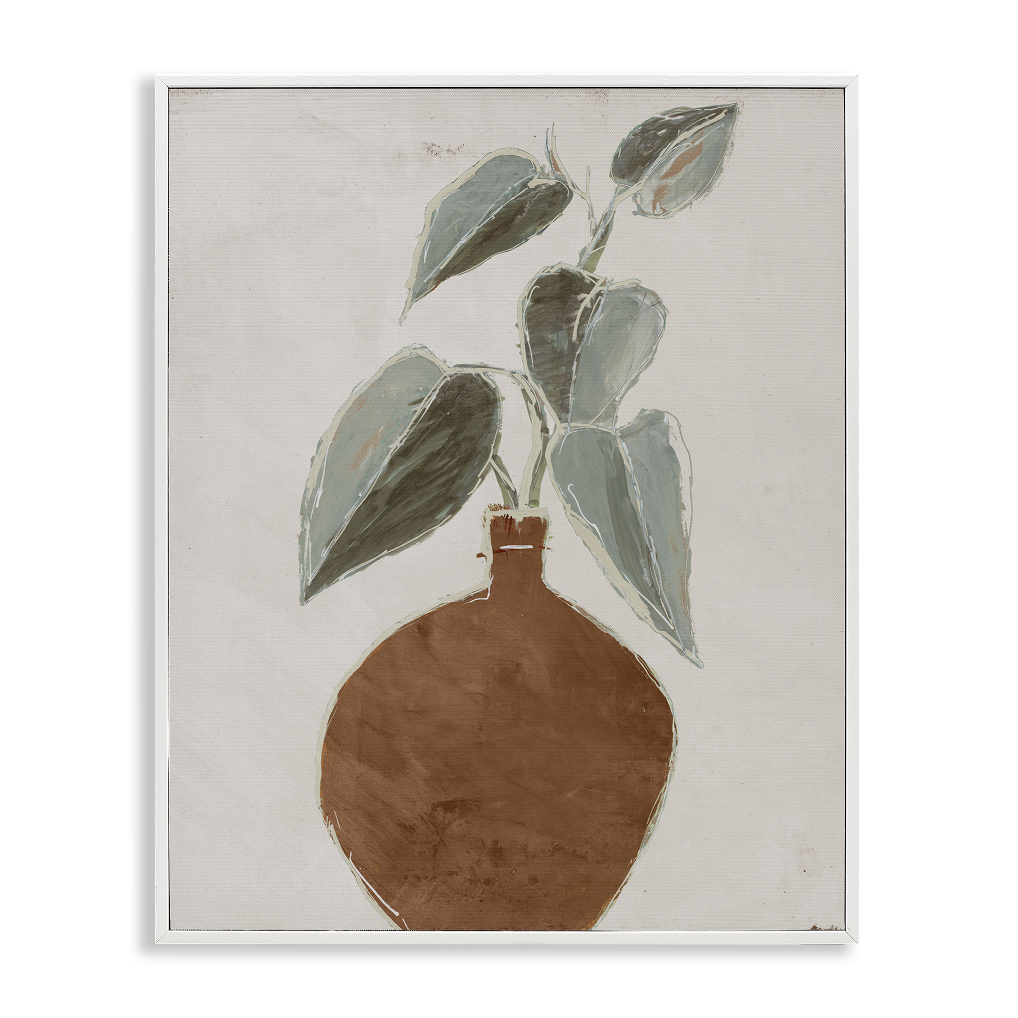 Stupell Industries Natural Tan Greenery Plants & Flowers Painting White Framed Art Print Wall Art, 16 x 20