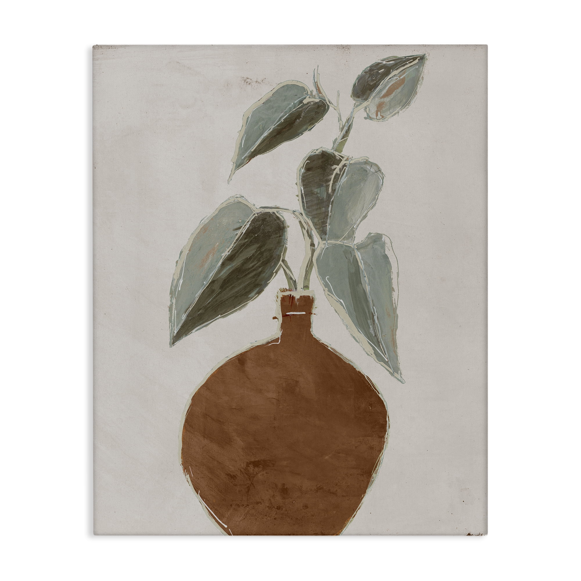 Stupell Industries Natural Tan Greenery Plants & Flowers Painting Wrapped Canvas Art Print Wall Art, 24 x 30