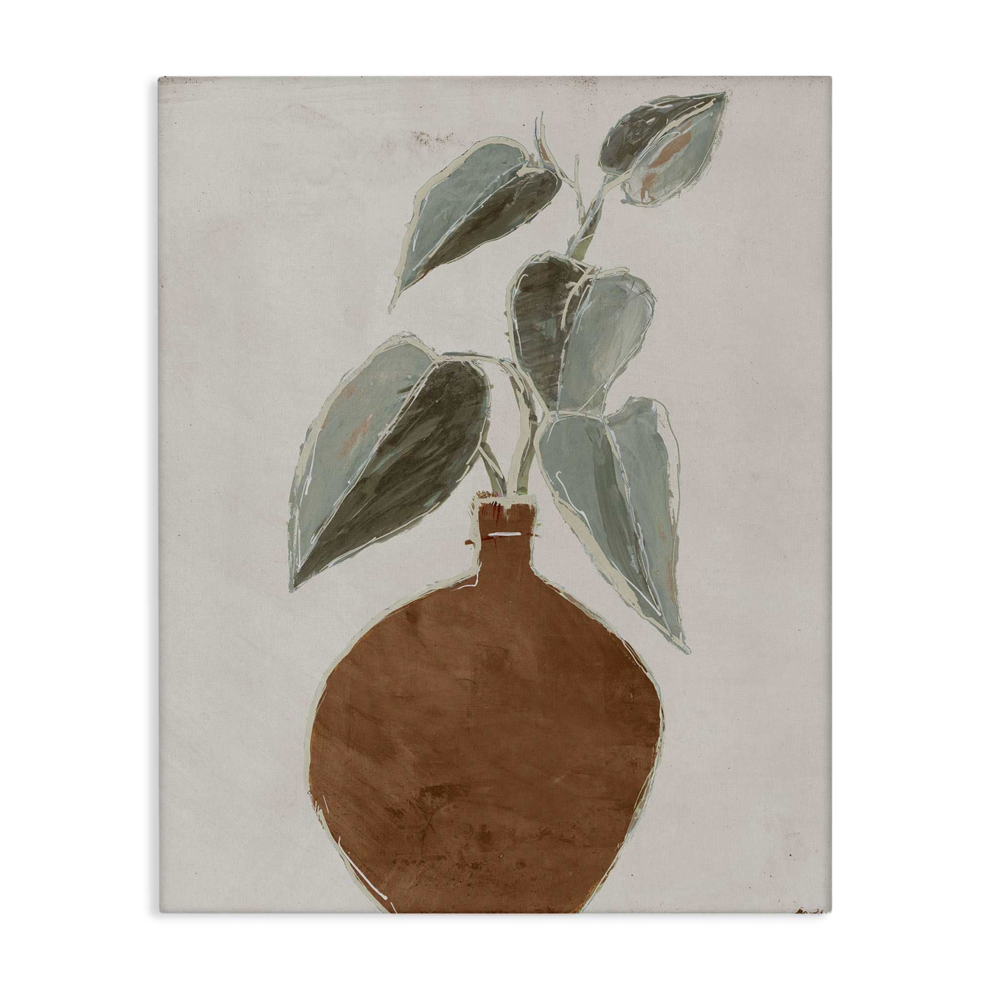 Stupell Industries Natural Tan Greenery Plants & Flowers Painting Wrapped Canvas Art Print Wall Art, 30 x 40