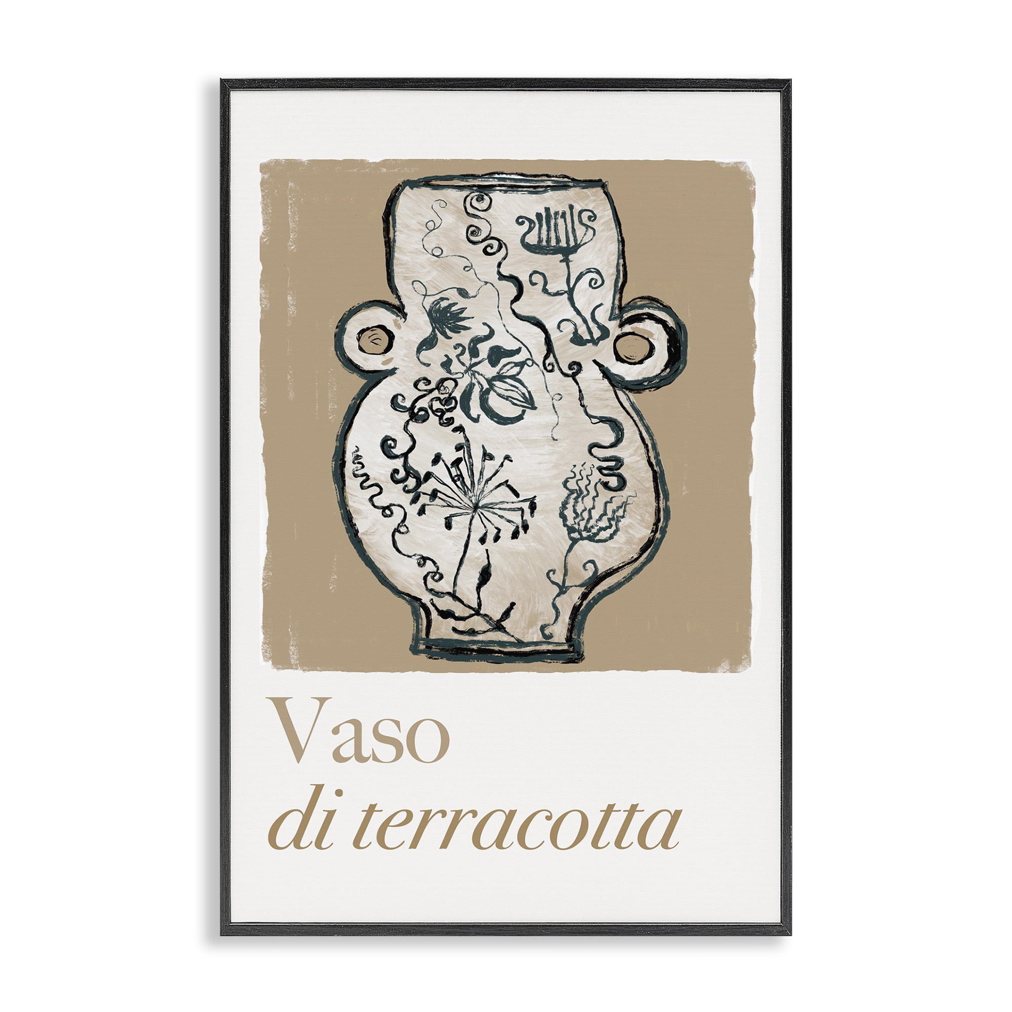 Stupell Industries Natural Terracotta Vase History & Language Painting Black Framed Art Print Wall Art, 12 x 18
