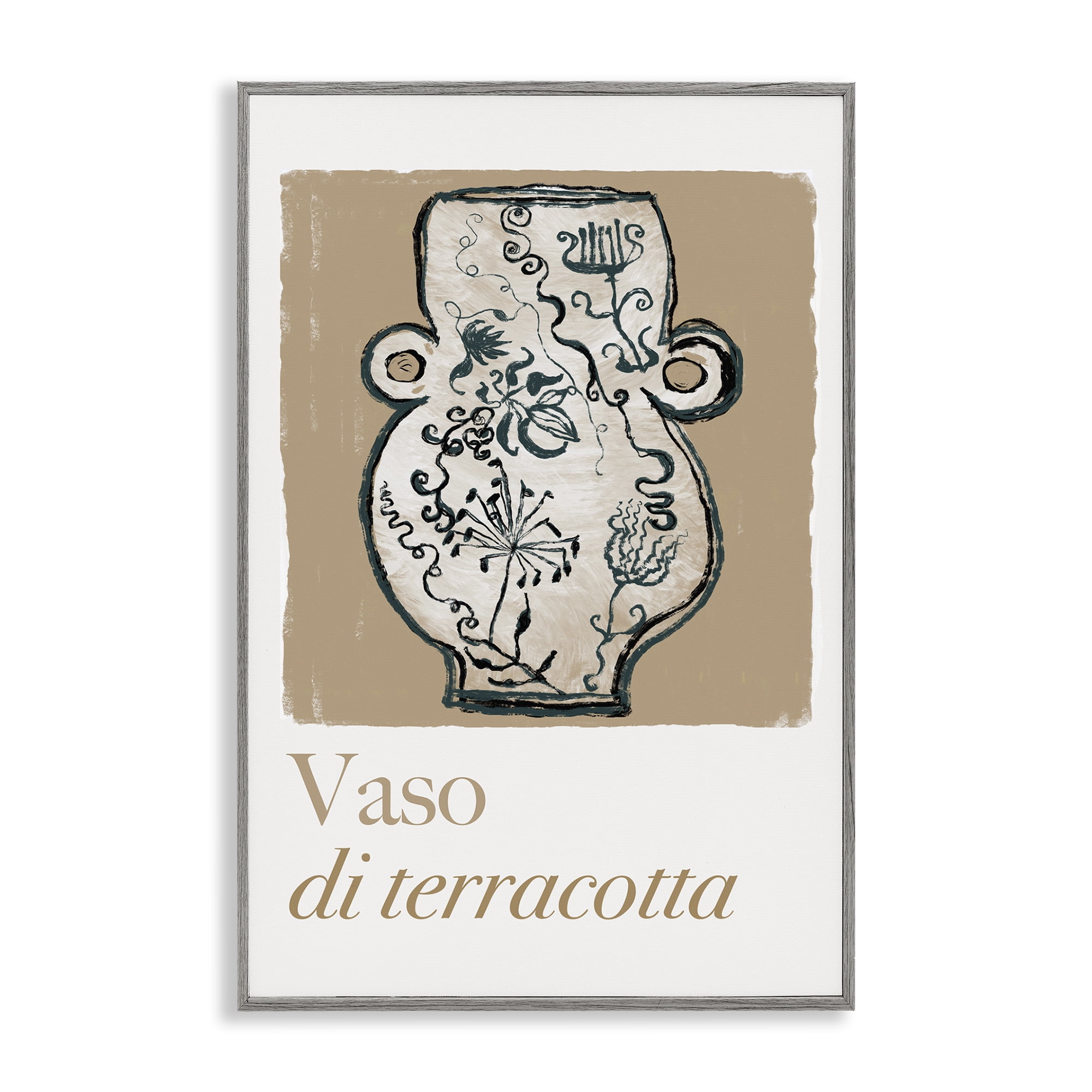 Stupell Industries Natural Terracotta Vase History & Language Painting Gray Framed Art Print Wall Art, 12 x 18
