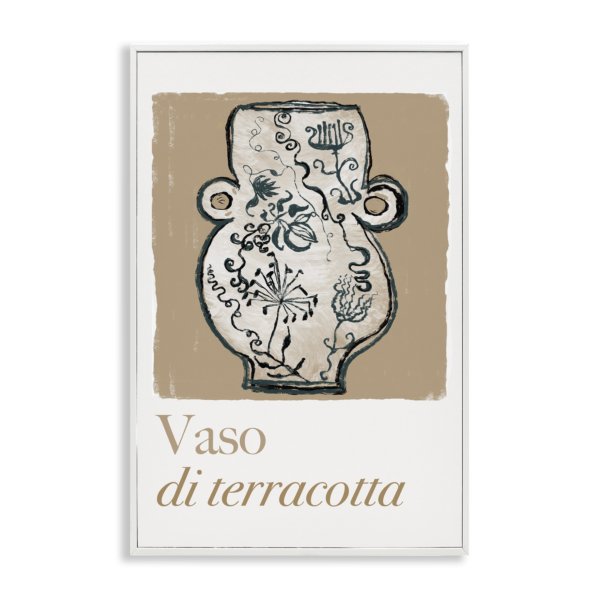 Stupell Industries Natural Terracotta Vase History & Language Painting White Framed Art Print Wall Art, 20 x 30
