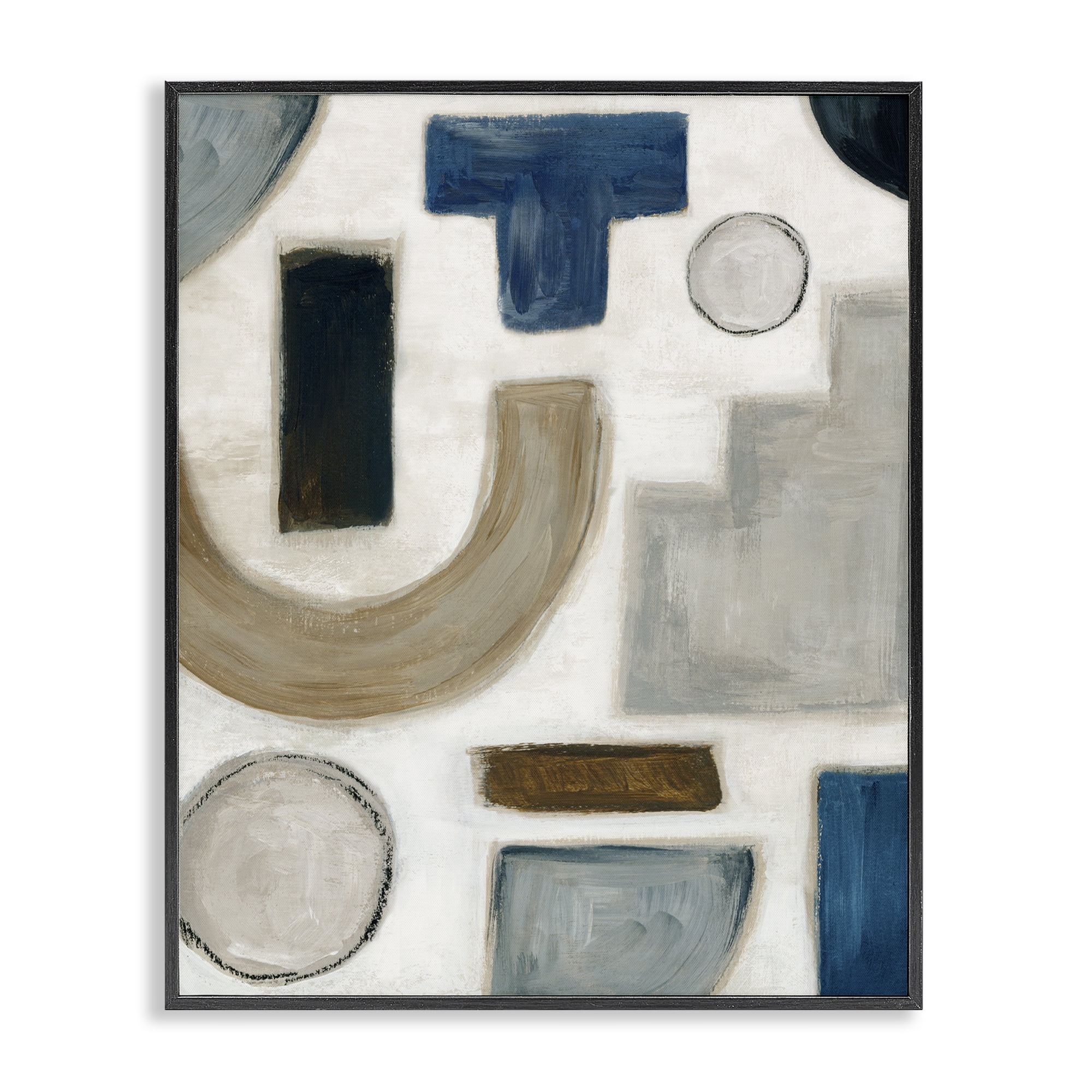 Stupell Industries Natural Tone Shapes Abstract Painting Black Framed Art Print Wall Art, 16 x 20