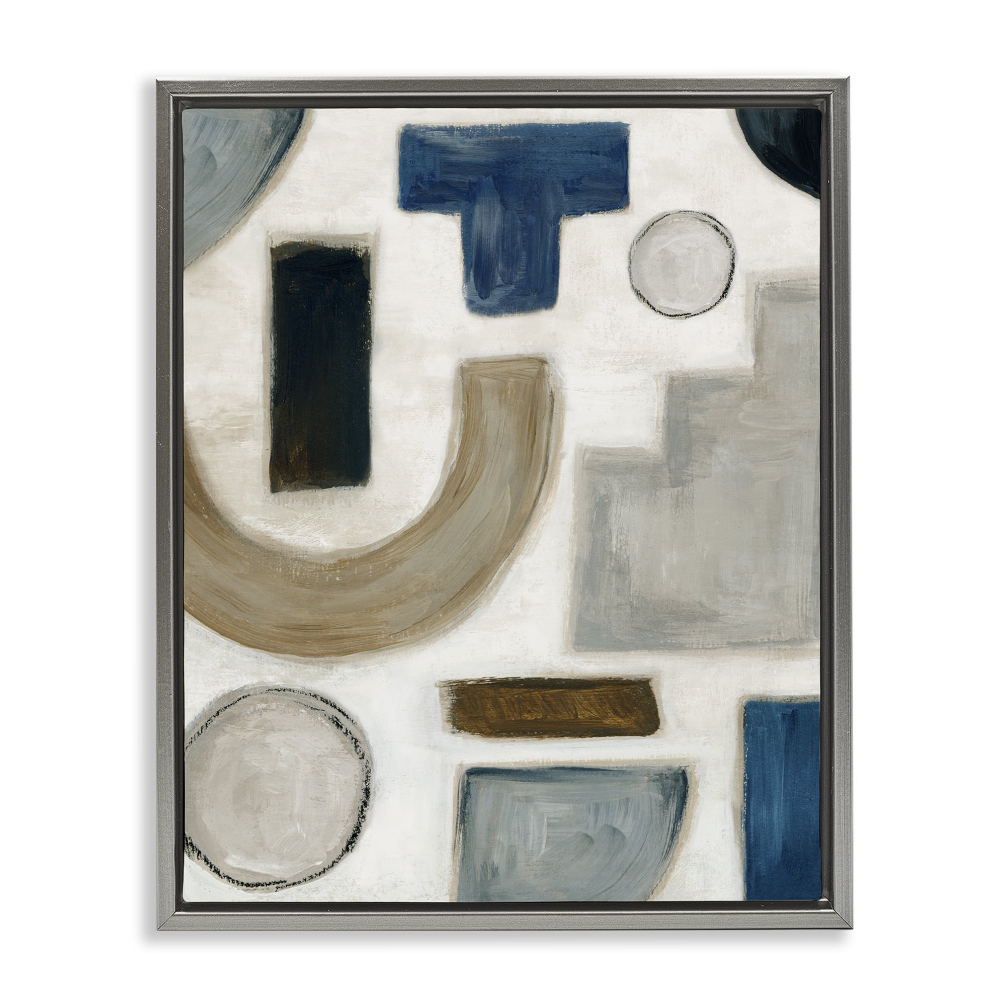 Stupell Industries Natural Tone Shapes Abstract Painting Gray Floater Framed Canvas Art Print Wall Art, 25 x 31