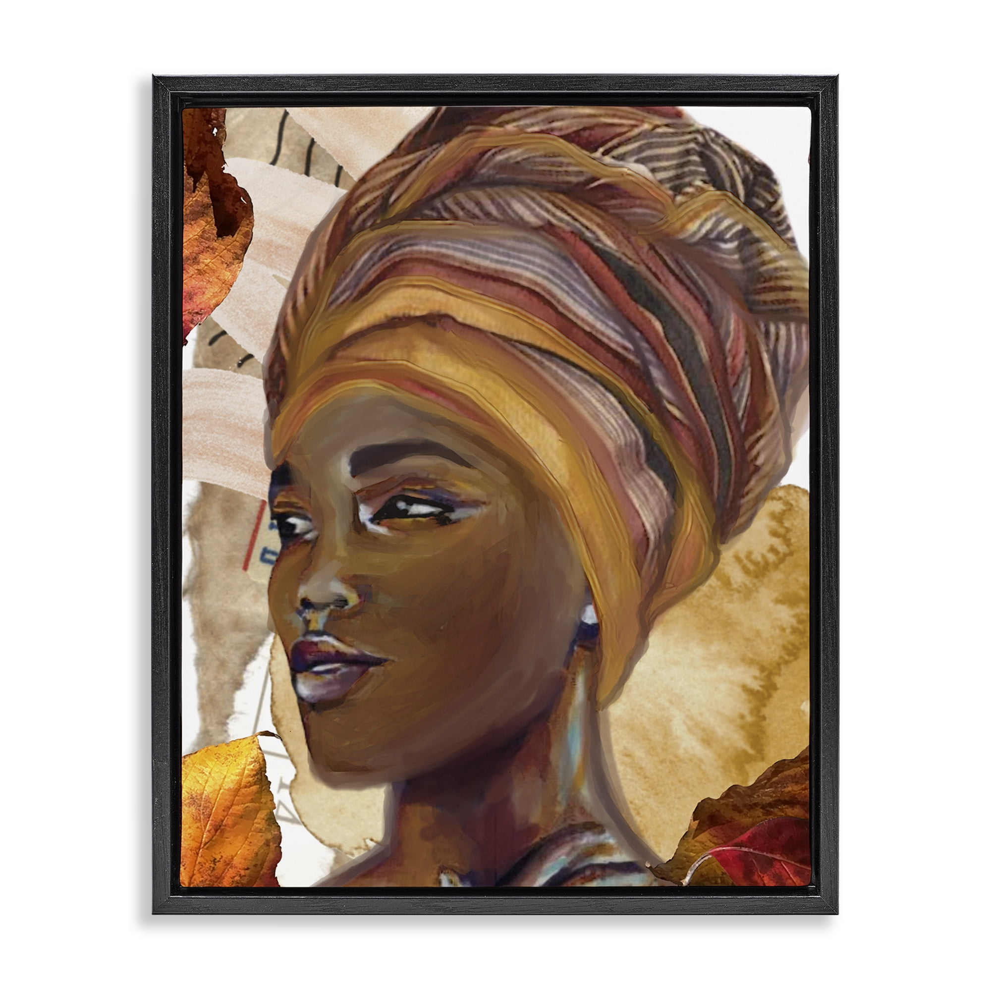 Stupell Industries Natural Tone Woman Portrait People Painting Black Floater Framed Canvas Art Print Wall Art, 25 x 31