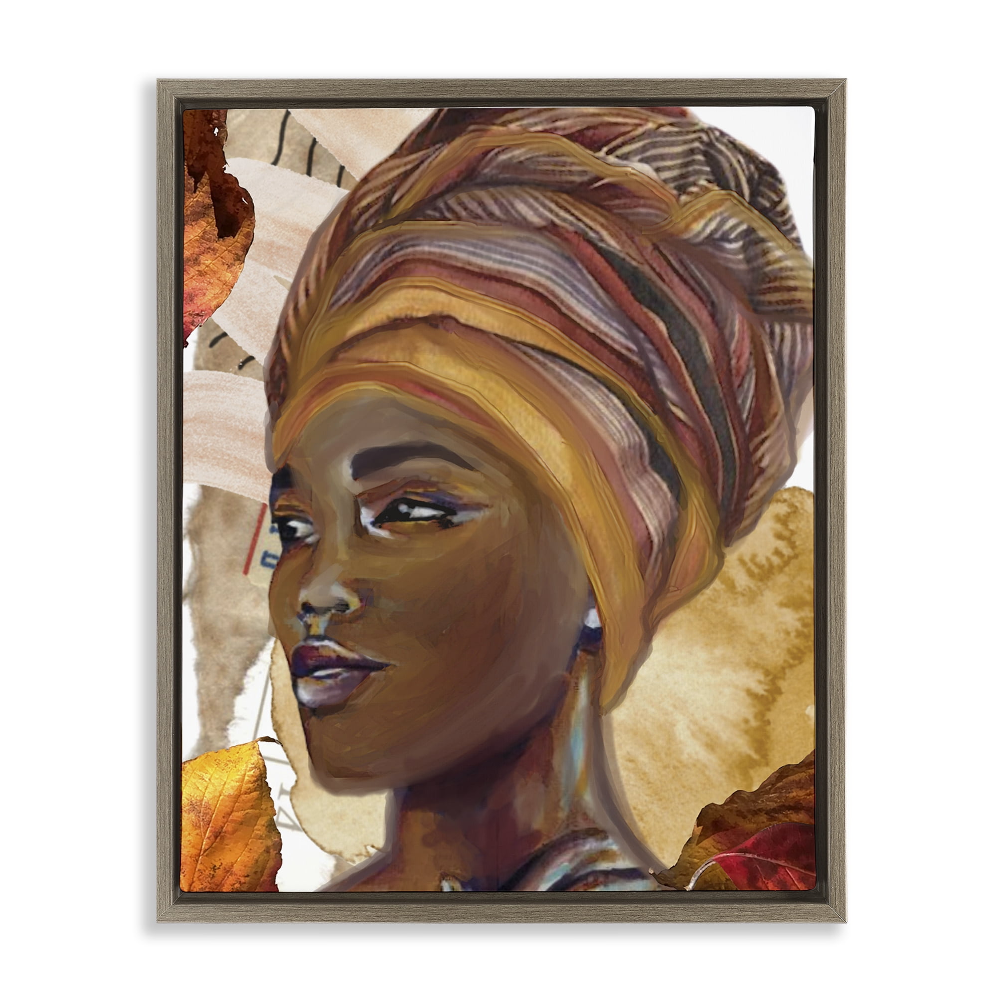 Stupell Industries Natural Tone Woman Portrait People Painting Brown Floater Framed Canvas Art Print Wall Art, 25 x 31