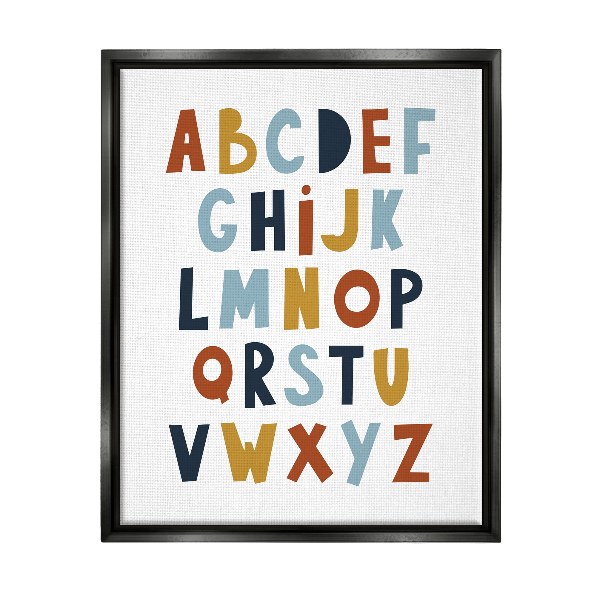 Stupell Industries Natural Tones Alphabet Typography Painting Black Floater Framed Canvas Art Print Wall Art, 25 x 31