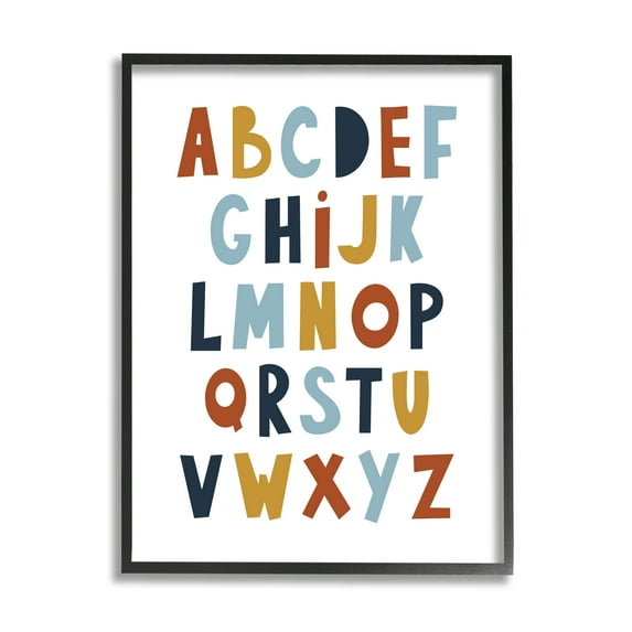 Stupell Industries Natural Tones Alphabet Typography Painting Black Framed Art Print Wall Art, 16 x 20
