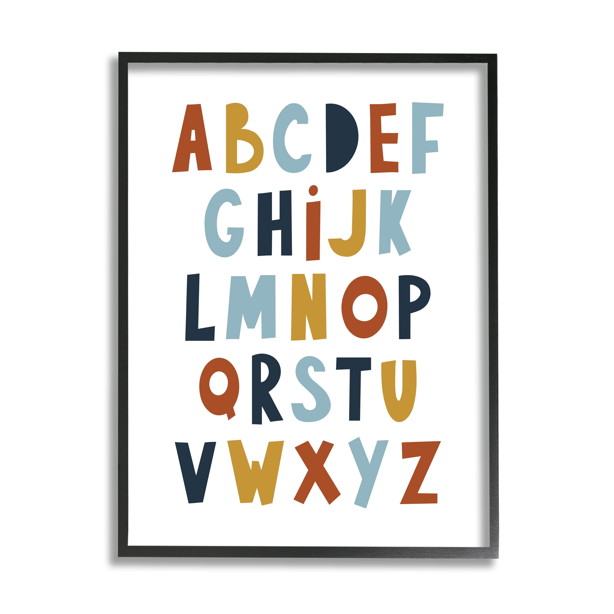 Stupell Industries Natural Tones Alphabet Typography Painting Black Framed Art Print Wall Art, 24 x 30