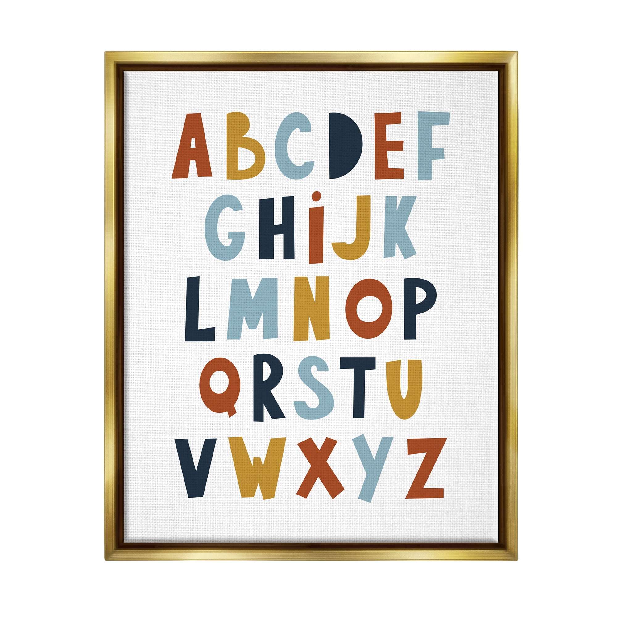 Stupell Industries Natural Tones Alphabet Typography Painting Gold Floater Framed Canvas Art Print Wall Art, 17 x 21