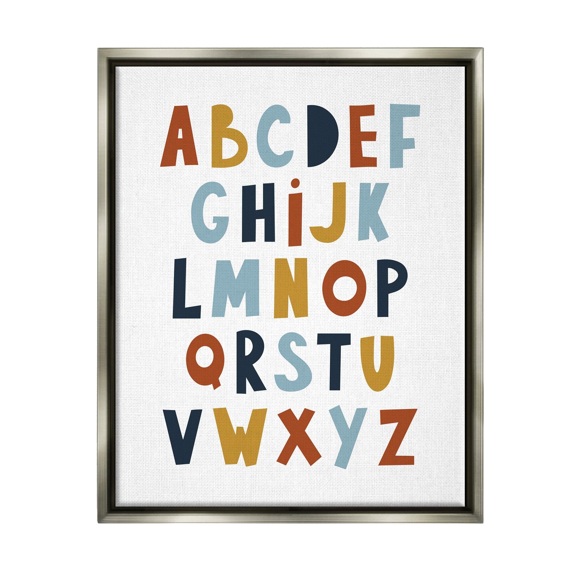 Stupell Industries Natural Tones Alphabet Typography Painting Gray Floater Framed Canvas Art Print Wall Art, 25 x 31