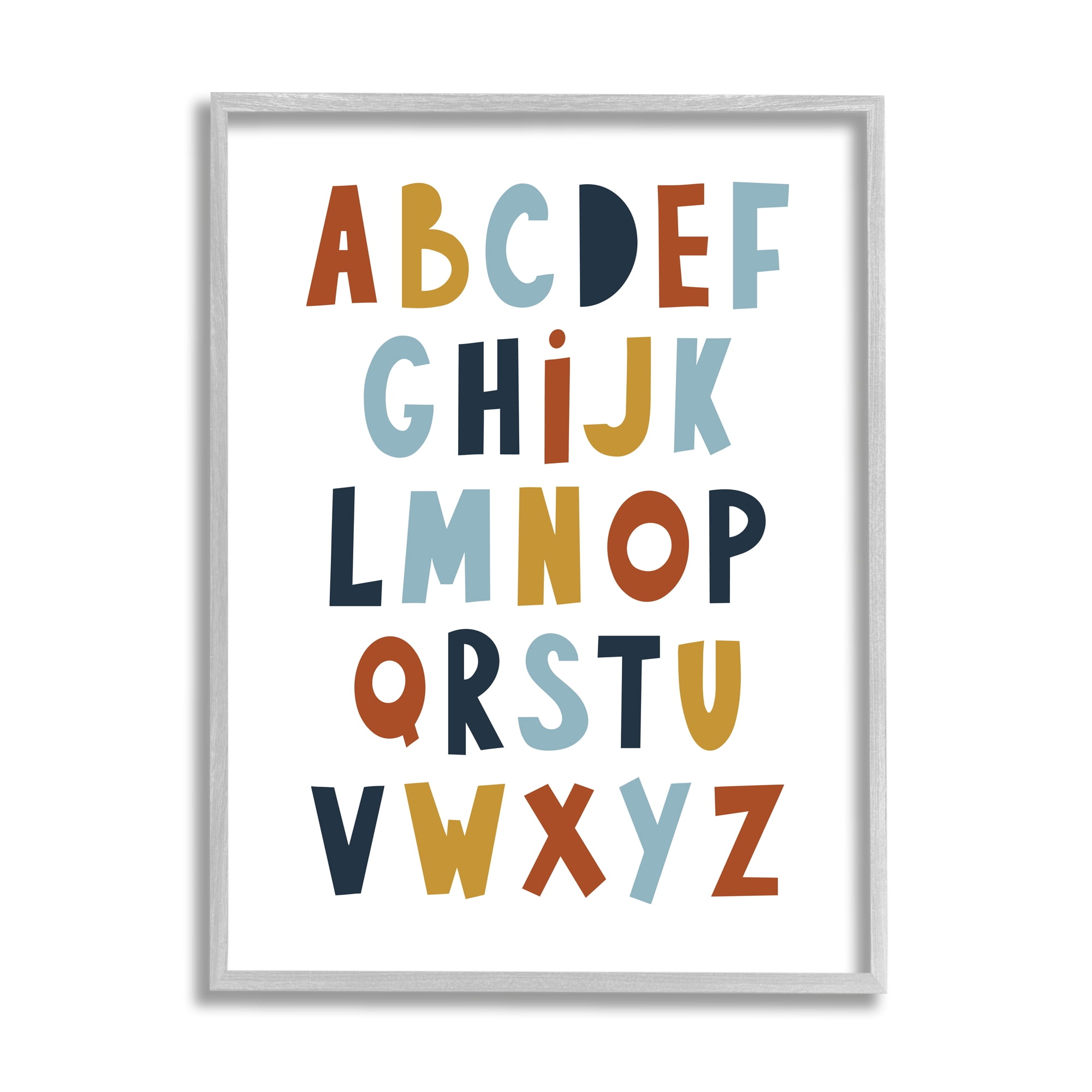 Stupell Industries Natural Tones Alphabet Typography Painting Gray Framed Art Print Wall Art, 11 x 14