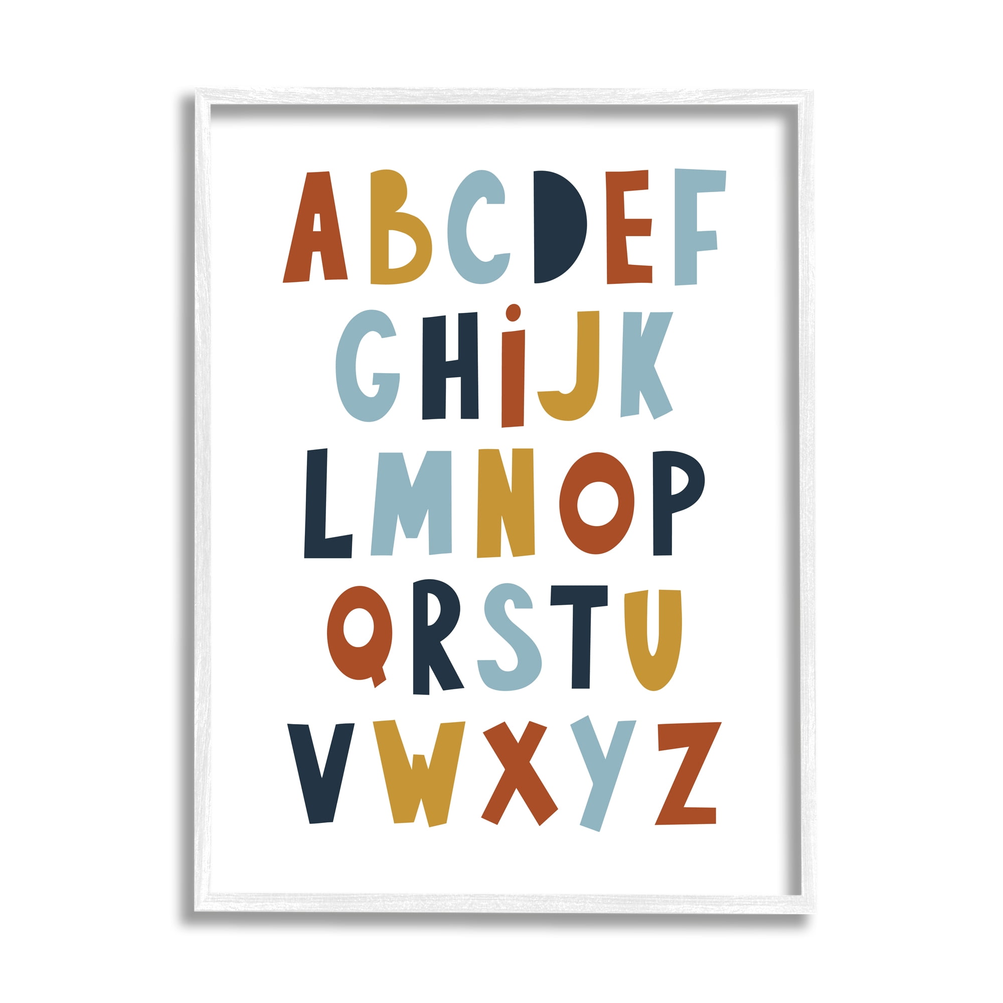 Stupell Industries Natural Tones Alphabet Typography Painting White Framed Art Print Wall Art, 24 x 30