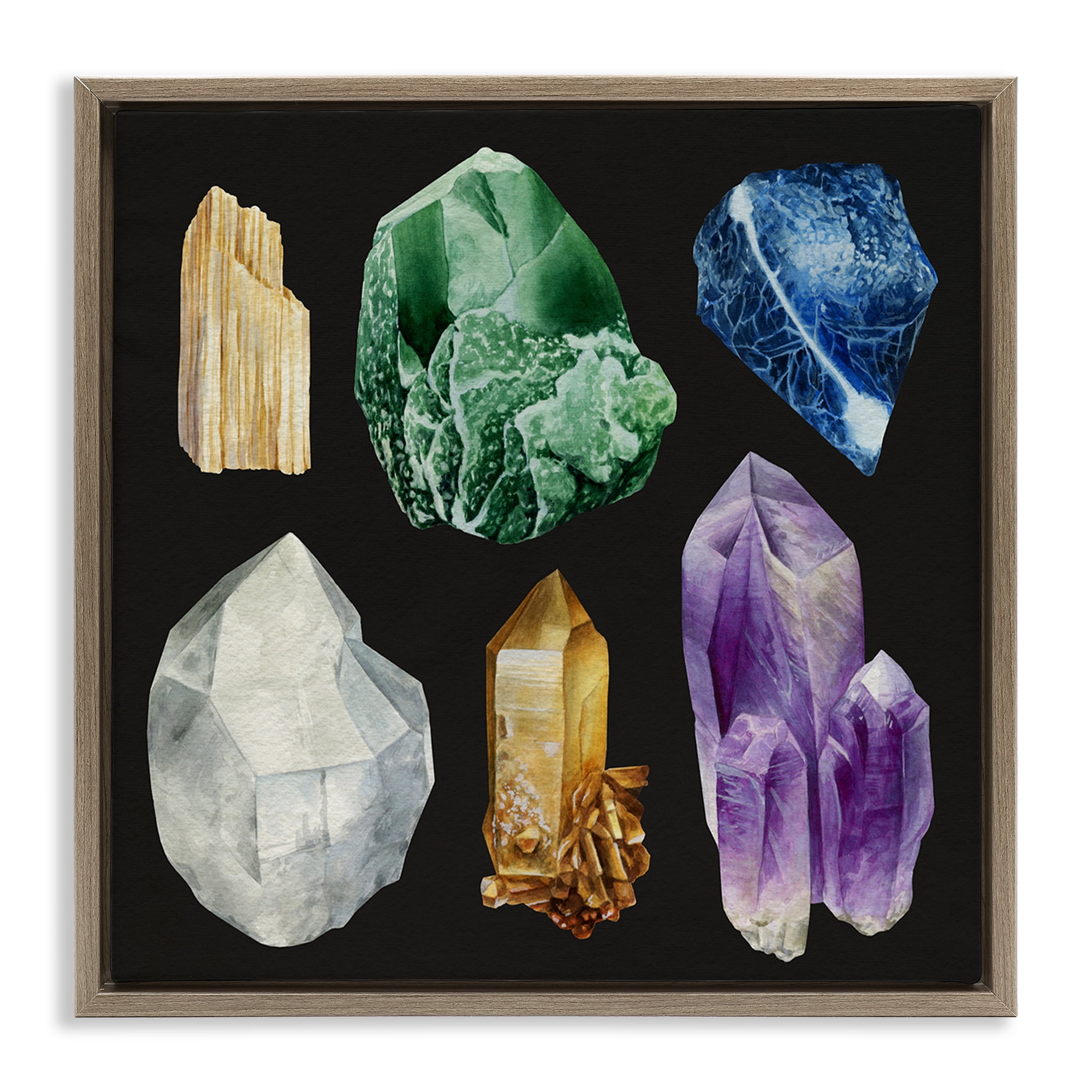 Stupell Industries Natural Varied Gemstones STEM Painting Brown Floater Framed Canvas Art Print Wall Art, 25 x 25