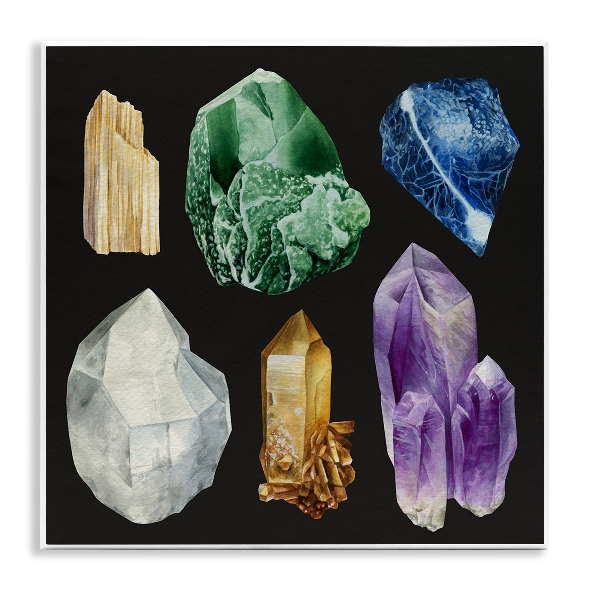 Stupell Industries Natural Varied Gemstones STEM Painting Unframed Art Print Wall Art, 12 x 12