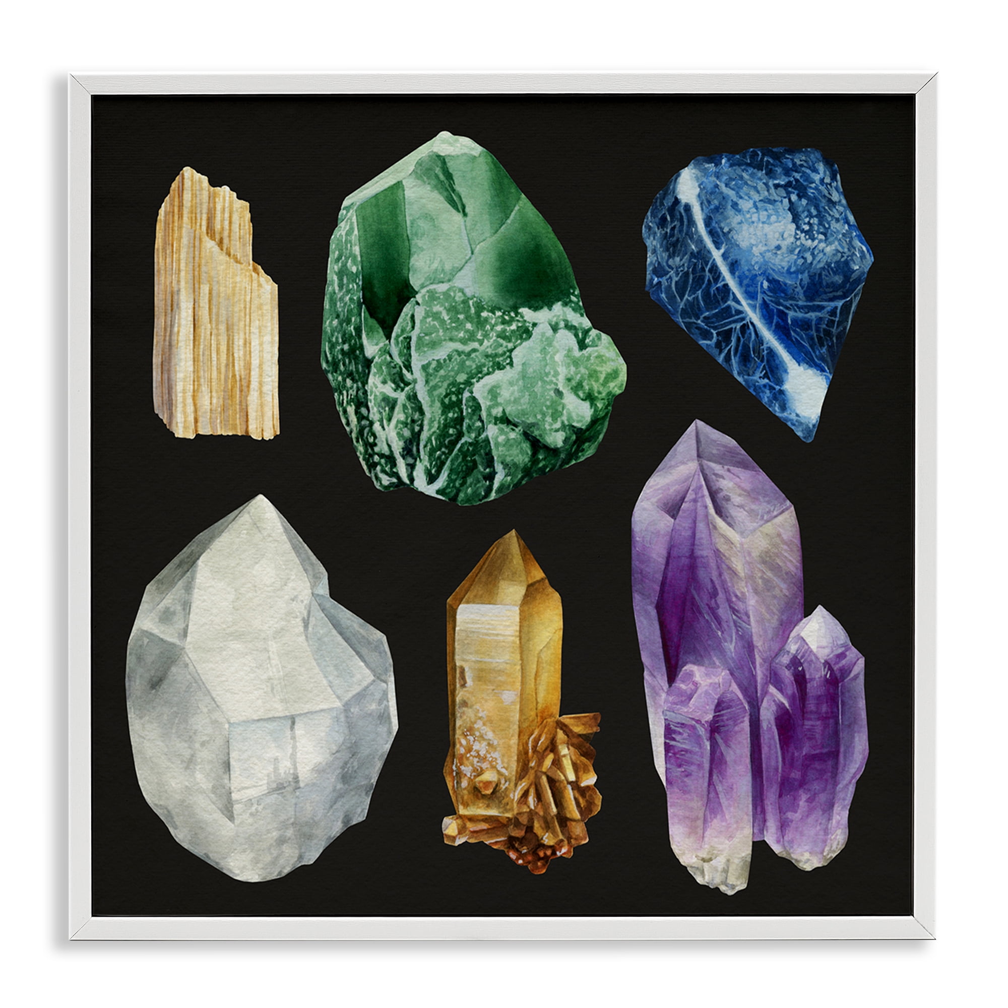 Stupell Industries Natural Varied Gemstones STEM Painting White Framed Art Print Wall Art, 17 x 17