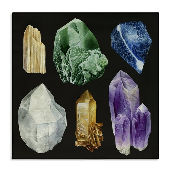 Stupell Industries Natural Varied Gemstones STEM Painting Wrapped Canvas Art Print Wall Art, 17 x 17
