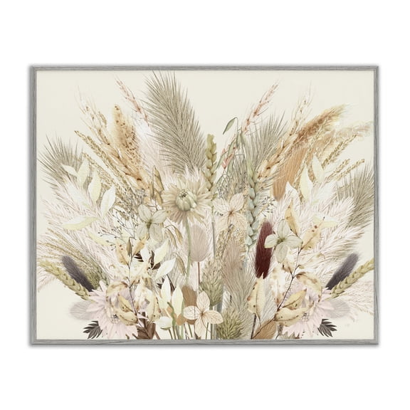 Stupell Industries Natural Wheat & Country Herbs Floral Painting Gray Framed Art Print Wall Art, 20 x 16