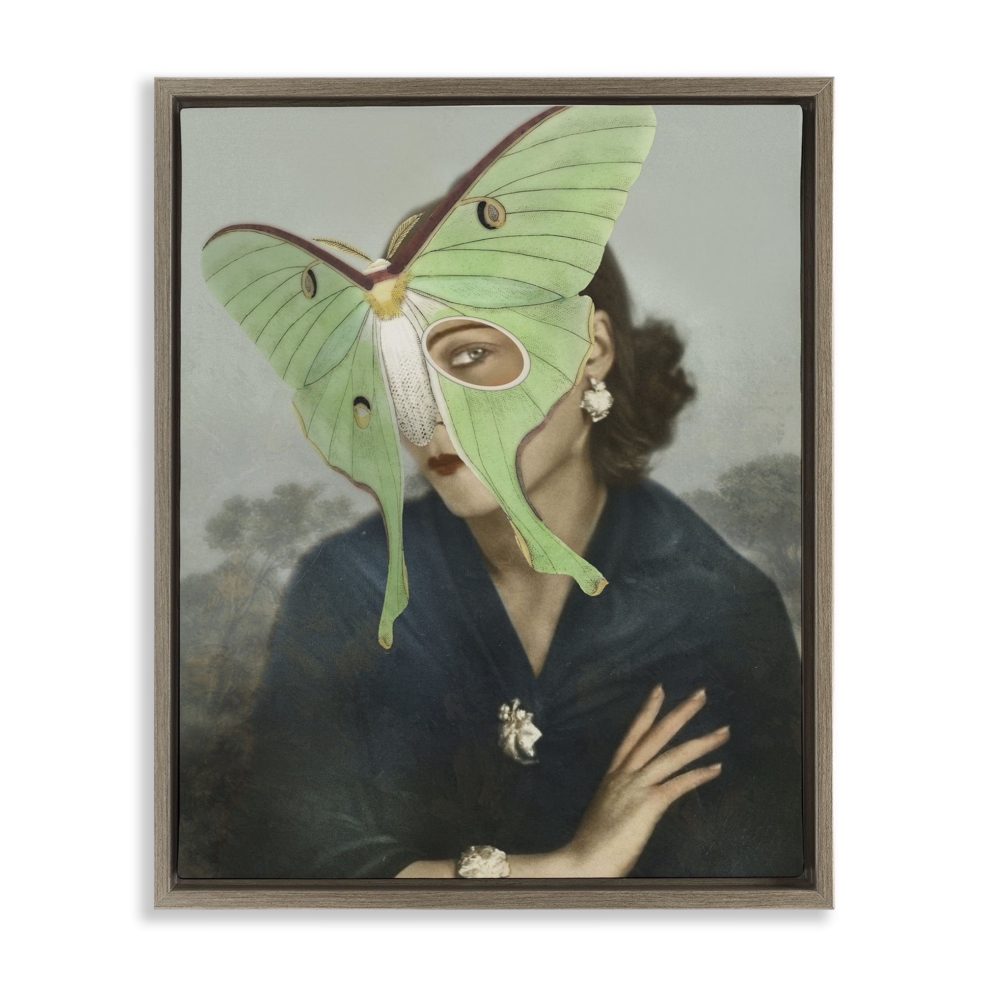 Stupell Industries Naturalist Portrait with Moth Brown Framed Floater Canvas Wall Art, design by Victoria Barnes