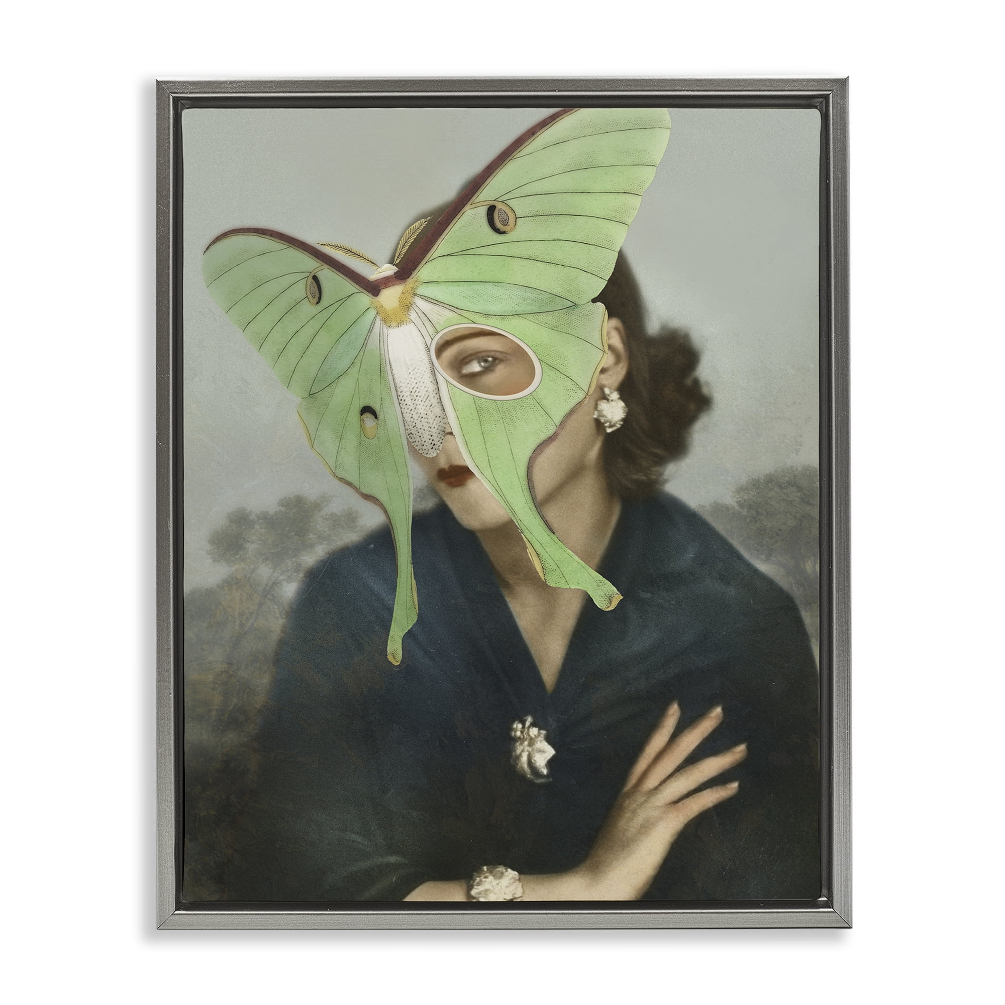 Stupell Industries Naturalist Portrait with Moth Gray Framed Floater Canvas Wall Art, design by Victoria Barnes