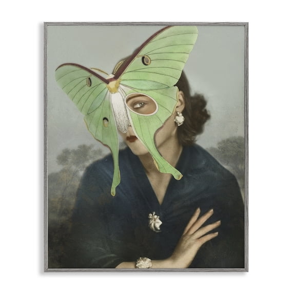 Stupell Industries Art Deco Naturalist Portrait with Moth Gray Framed Giclee Art, 24 x 30, by Victoria Barnes