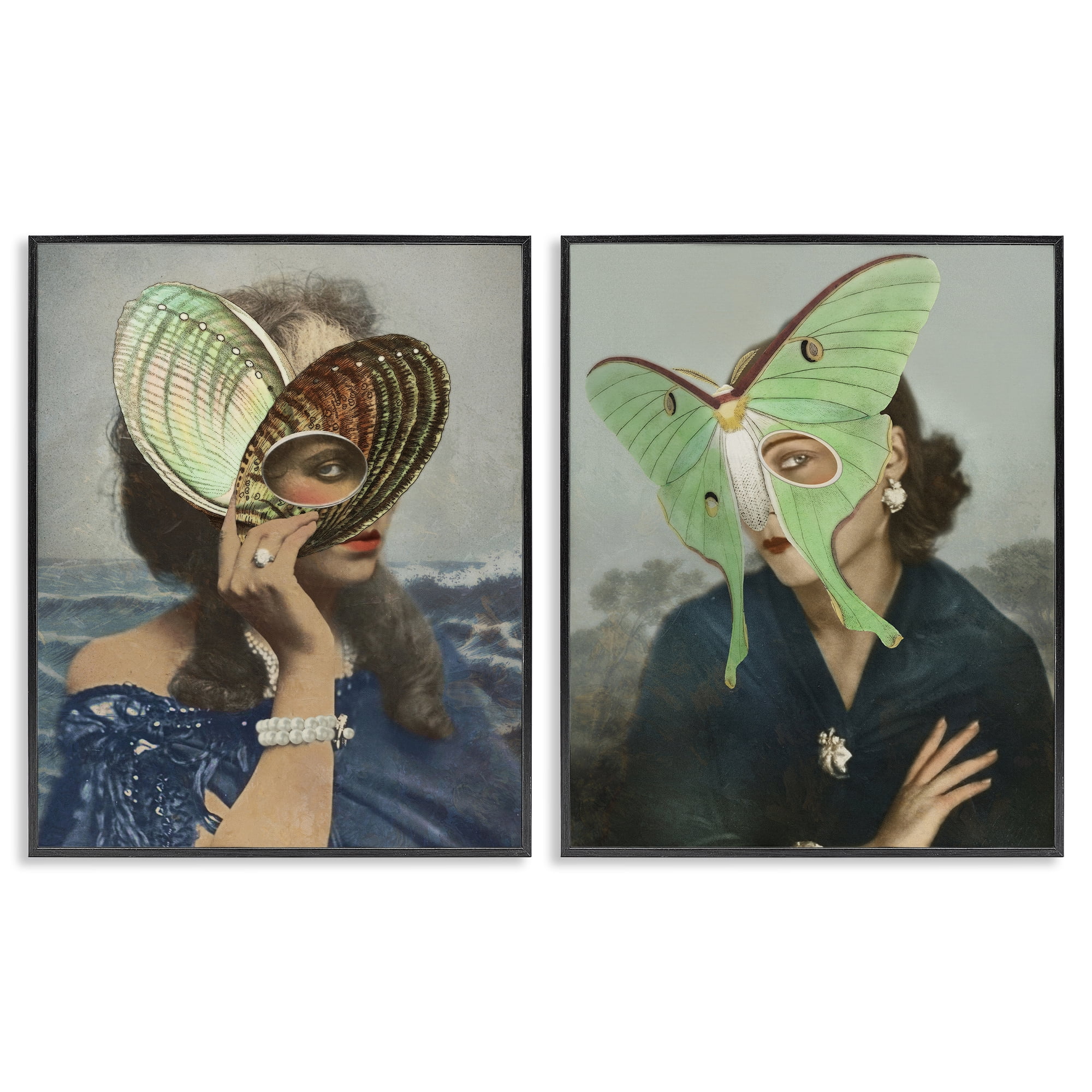 Stupell Industries Naturalist Women Portraits 2 Piece Black Framed Giclee Art Set, design by Victoria Barnes
