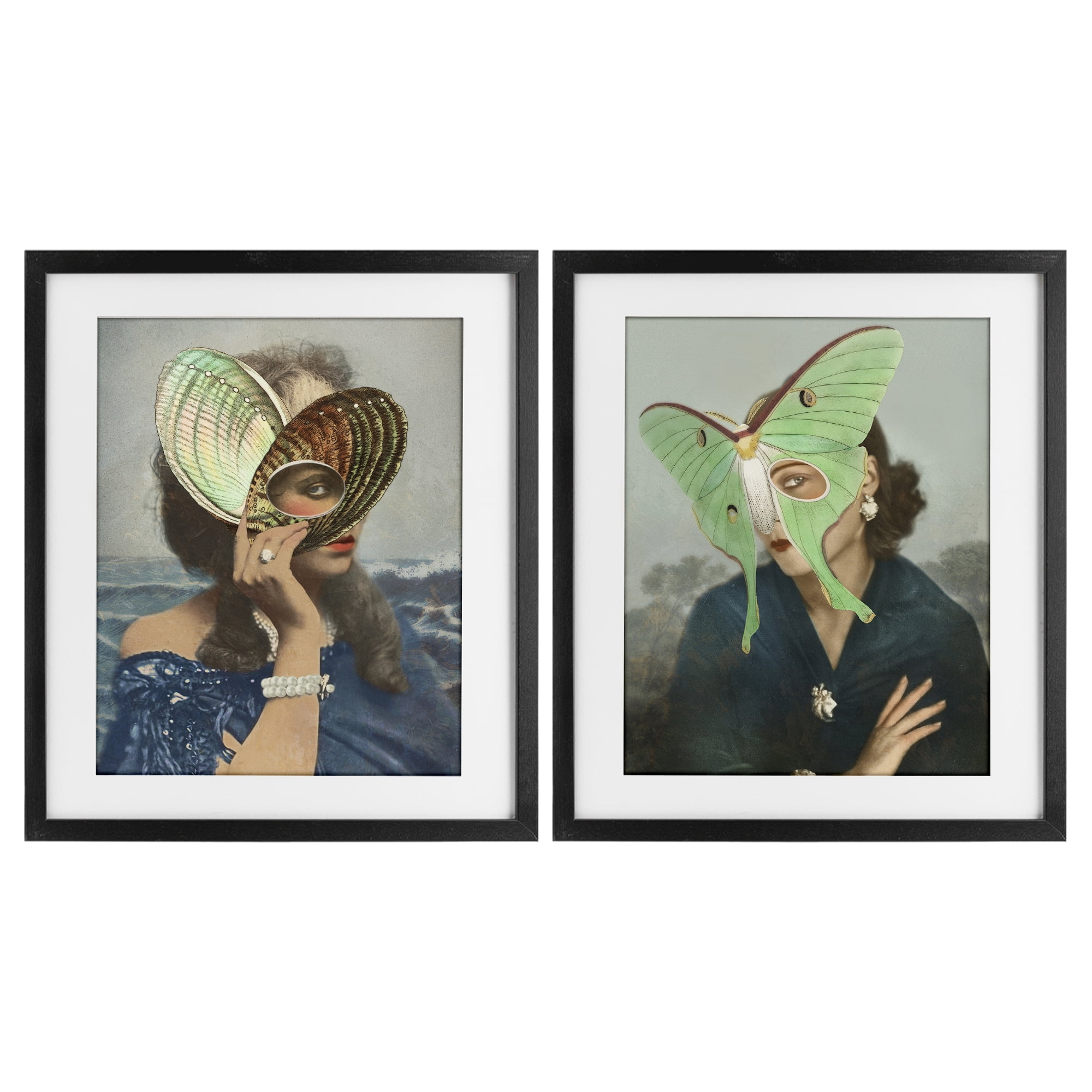 Stupell Industries Naturalist Women Portraits 2 Piece Black Framed Print Under Glass Set, design by Victoria Barnes