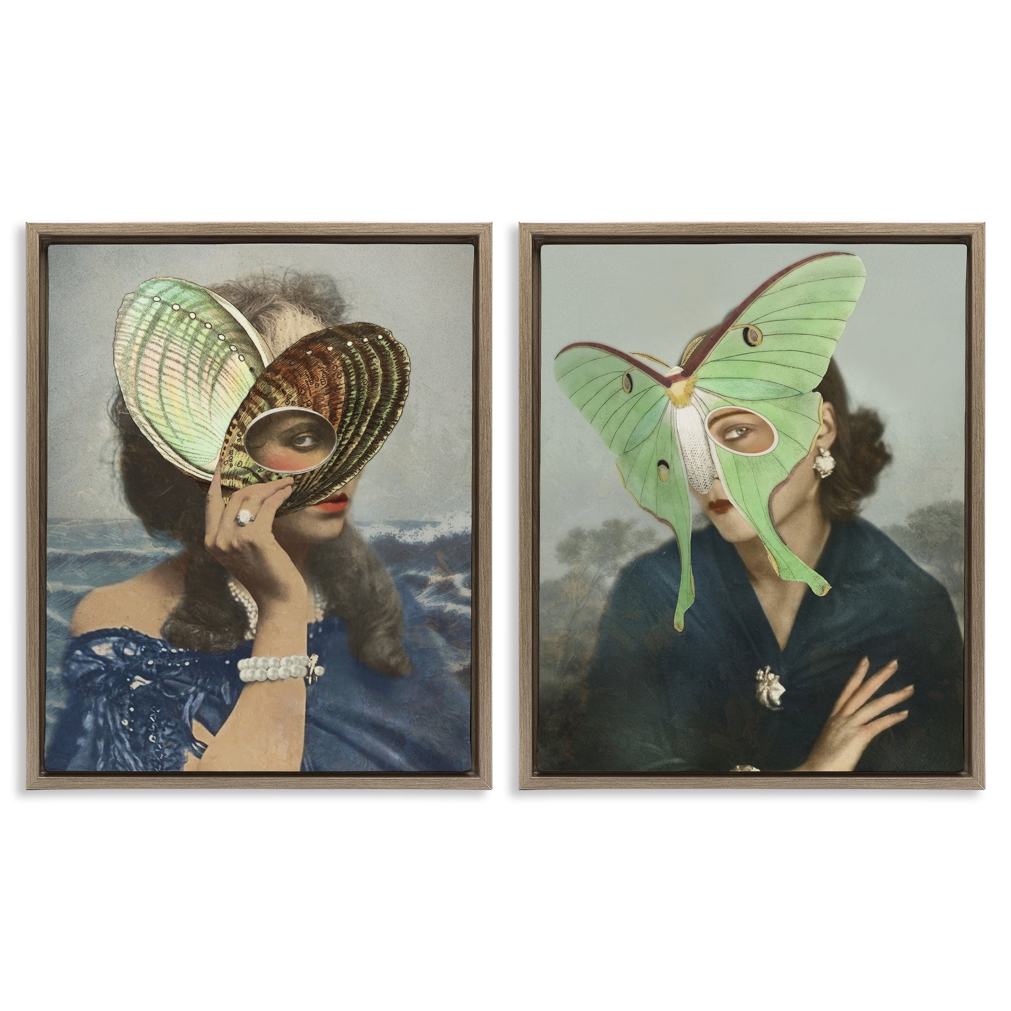 Stupell Industries Naturalist Women Portraits 2 Piece Brown Framed Floater Canvas Set, design by Victoria Barnes