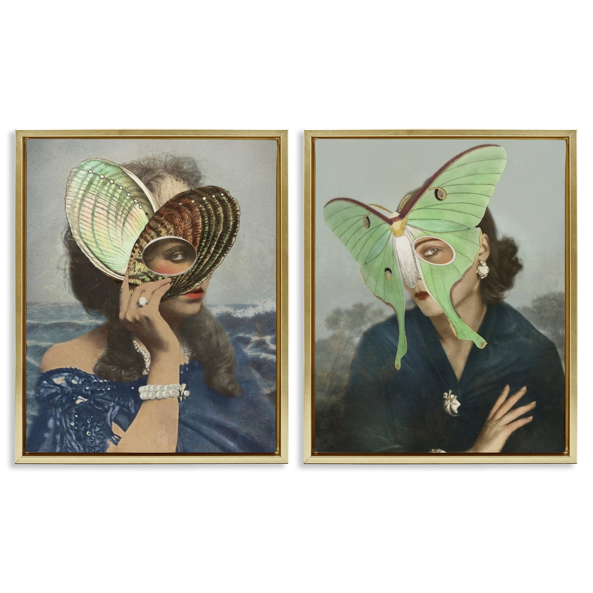 Stupell Industries Naturalist Women Portraits 2 Piece Gold Framed Floater Canvas Set, design by Victoria Barnes