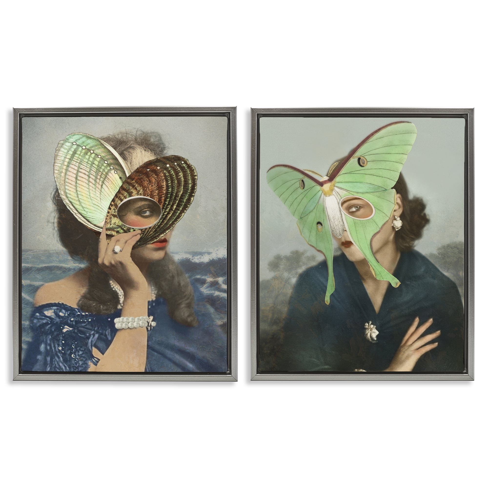 Stupell Industries Naturalist Women Portraits 2 Piece Gray Framed Floater Canvas Set, design by Victoria Barnes