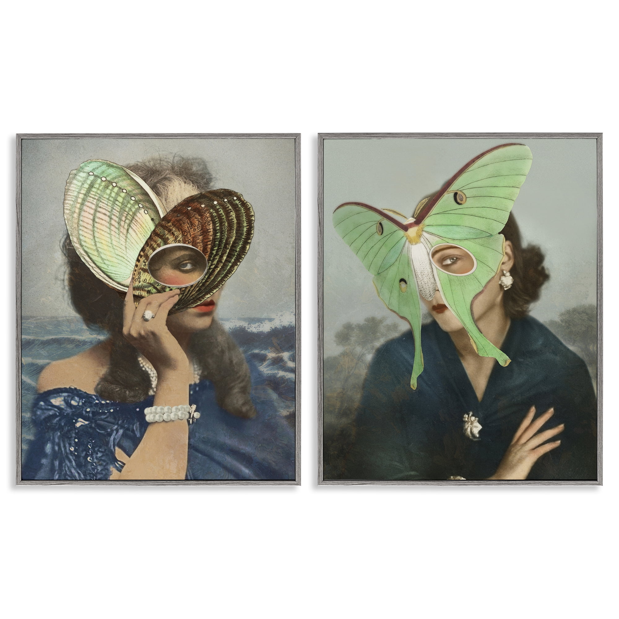Stupell Industries Naturalist Women Portraits 2 Piece Gray Framed Giclee Art Set, design by Victoria Barnes