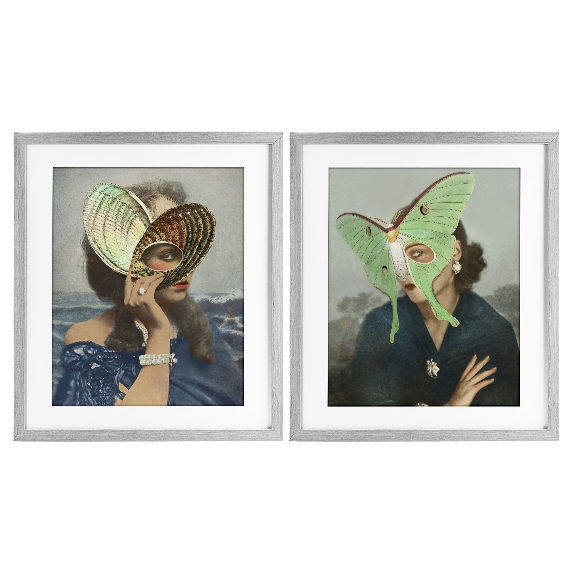 Stupell Industries Naturalist Women Portraits 2 Piece Gray Framed Print Under Glass Set, design by Victoria Barnes