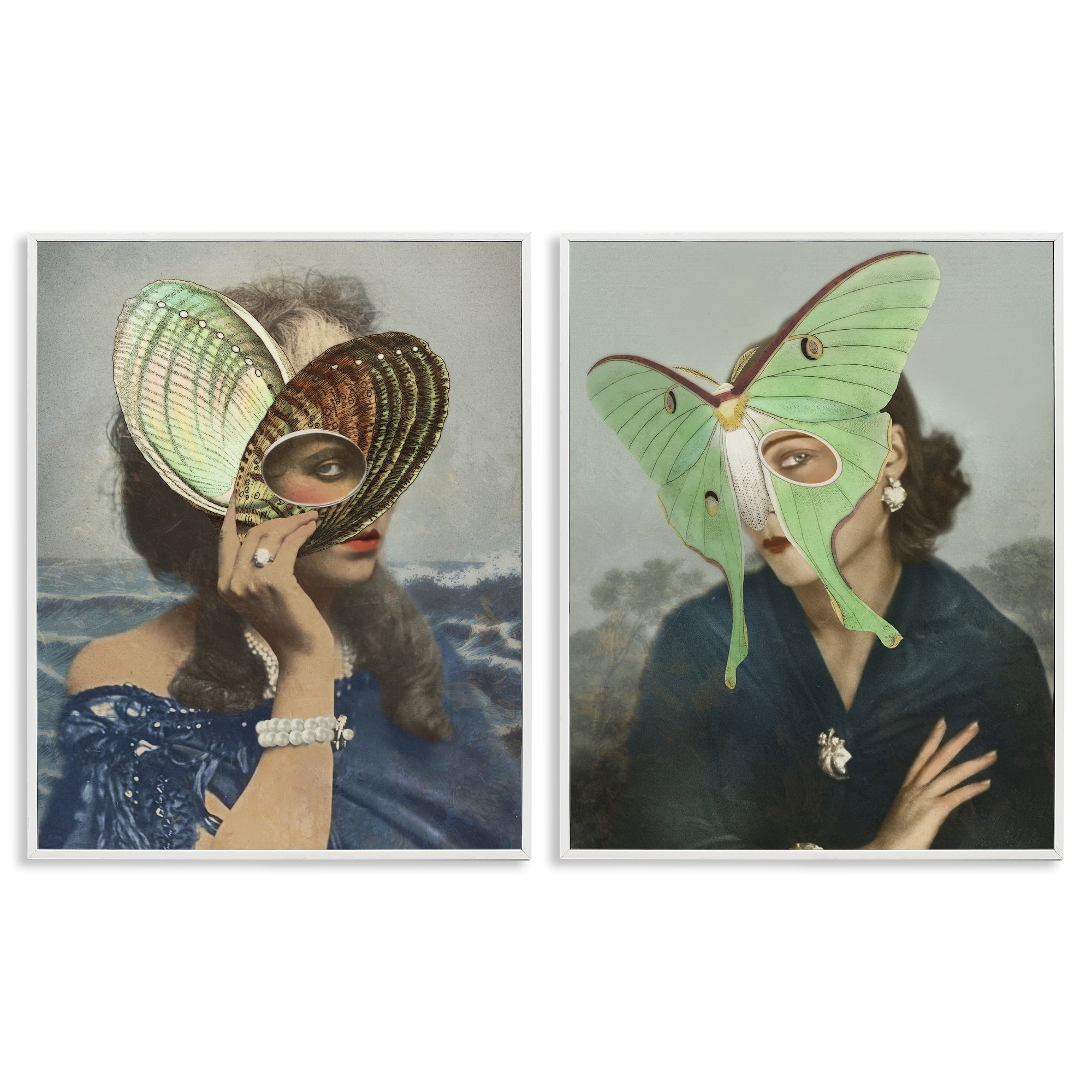 Stupell Industries Naturalist Women Portraits 2 Piece White Framed Giclee Art Set, design by Victoria Barnes